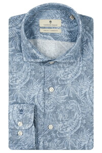 Thomas Maine Linen Fantasy Paisley Roma Modern Kent Shirt Jeans Blue