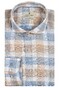 Thomas Maine Linnen Cotton Blend Check Roma Modern Kent Collar Overhemd Zand