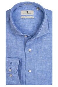 Thomas Maine Linnen Herringbone Overhemd Blauw