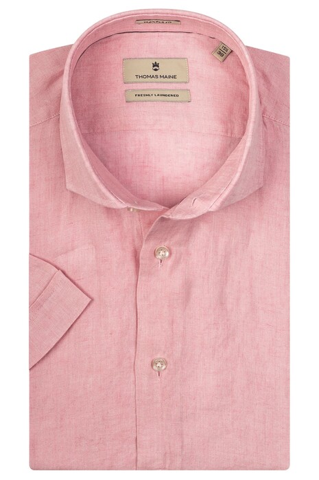 Thomas Maine Linnen Melange Modern Kent Overhemd Licht Roze