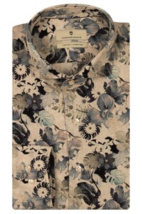 Thomas Maine Linnen Tropical Pattern Roma Modern Kent Overhemd Navy