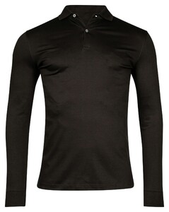 Thomas Maine Long Sleeve Liquid Cotton Uni Color Polo Zwart