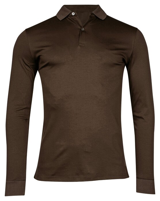 Thomas Maine Long Sleeve Liquid Cotton Uni Color Poloshirt Dark Brown Melange