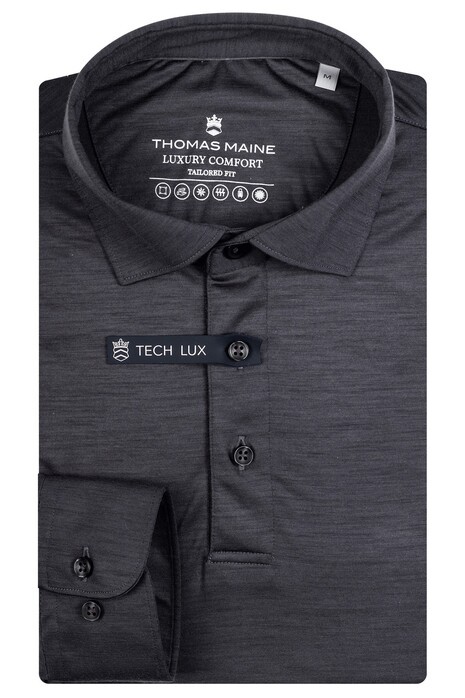 Thomas Maine Long Sleeve Luxury Comfort Wool Poloshirt Dark Silver
