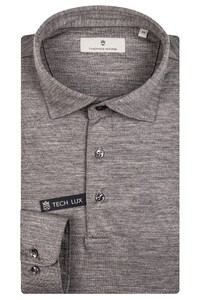 Thomas Maine Long Sleeve Merino Wool Jersey Poloshirt Mid Grey