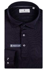 Thomas Maine Long Sleeve Merino Wool Jersey Poloshirt Midnight Blue