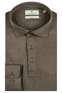 Thomas Maine Long Sleeve Merino Wool Jersey Poloshirt Taupe