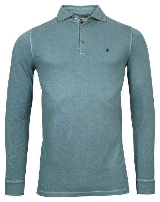 Thomas Maine Long Sleeves Piqué Pigment Dyed Polo Petrol Grey