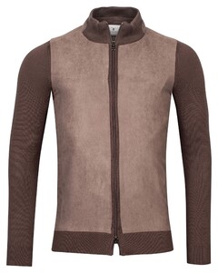 Thomas Maine Luxury Bomber Suède and Knitted Fabric Mix Cardigan Brown
