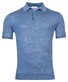 Thomas Maine Luxury Polo Pullover Short Sleeve Single Knit Merino Silk Linnen Midden Blauw