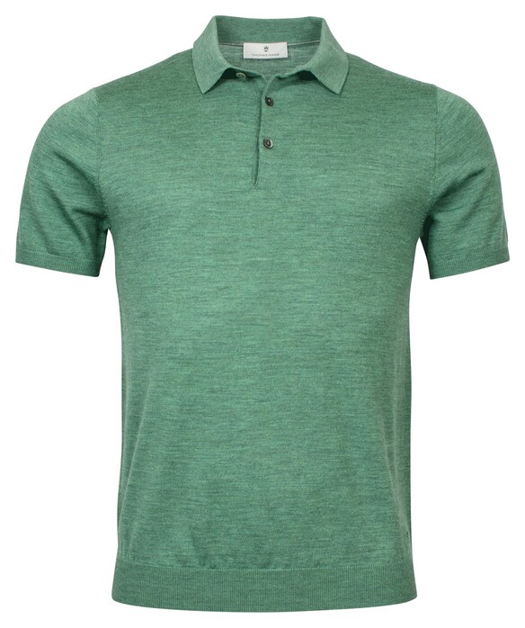 Thomas Maine Merino Buttons Uni Single Knit Pullover Mid Green