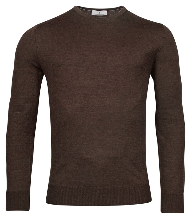 Thomas Maine Merino Crew Neck Single Knit Pullover Brown