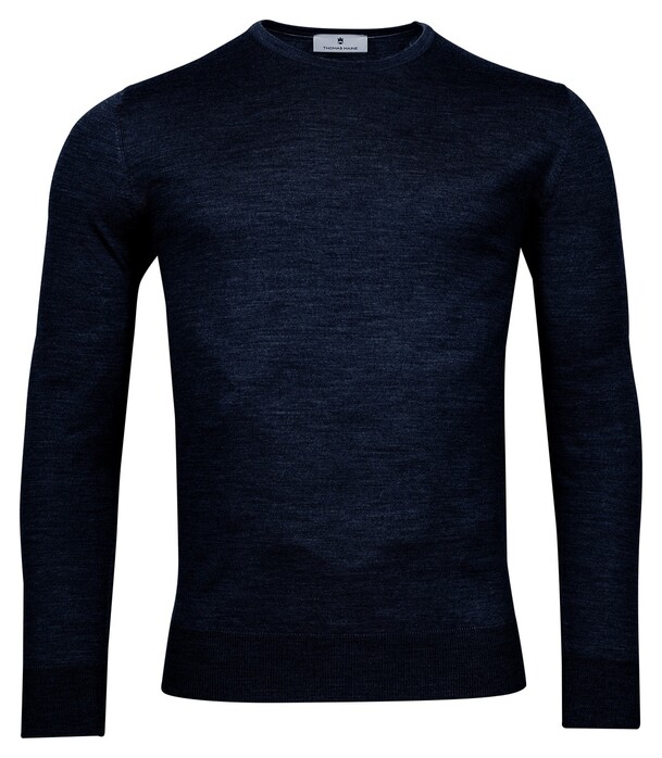 Thomas Maine Merino Crew Neck Single Knit Pullover Navy