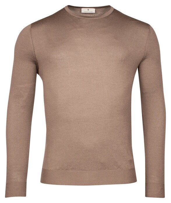 Thomas Maine Merino Crew Neck Single Knit Pullover Taupe