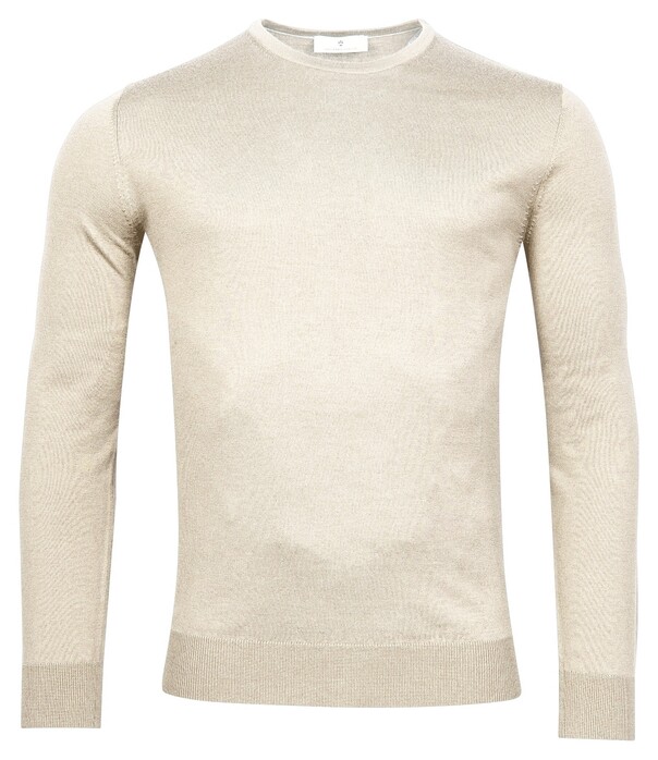 Thomas Maine Merino Crew Neck Single Knit Trui Ecru Melange