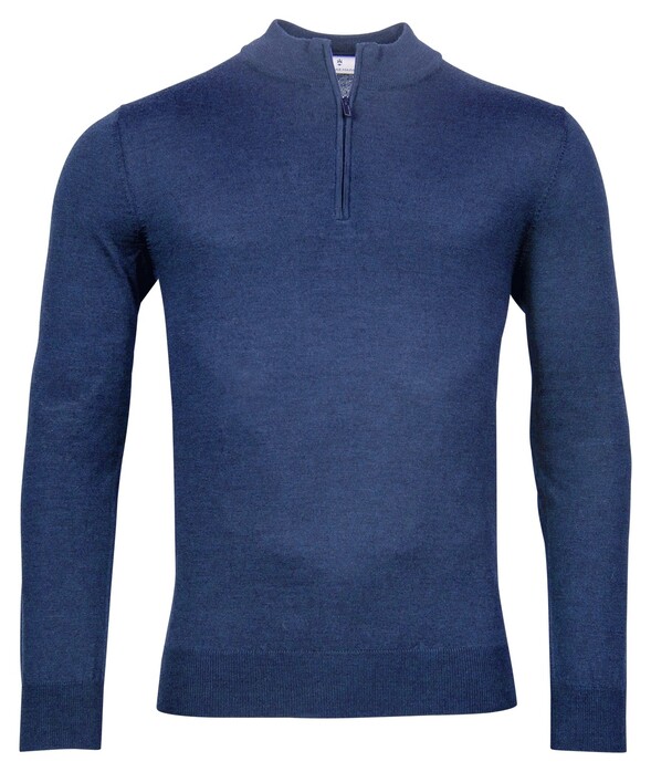 Thomas Maine Merino Half Zip Single Knit Trui Jeans Blauw