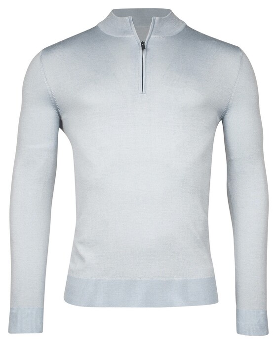 Thomas Maine Merino Half Zip Single Knit Trui Licht Blauw Melange