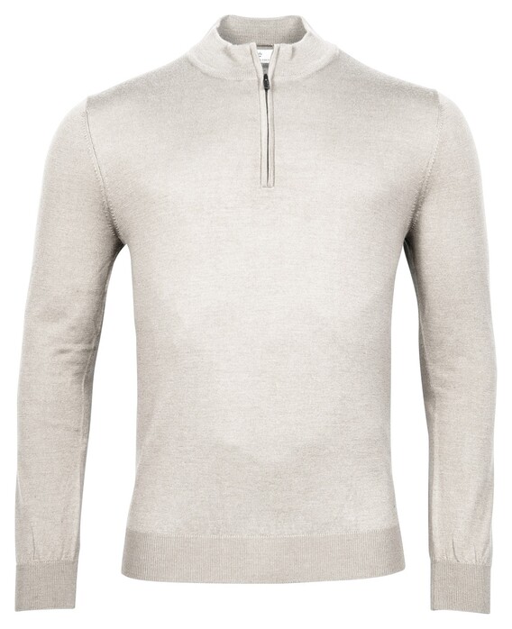 Thomas Maine Merino Half Zip Single Knit Trui Licht Grijs Melange