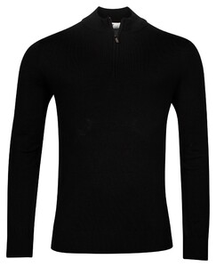 Thomas Maine Merino Half Zip Single Knit Trui Zwart