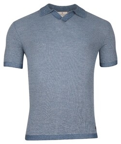 Thomas Maine Merino Linen Structure Knit No Buttons Polo Collar Poloshirt Blue