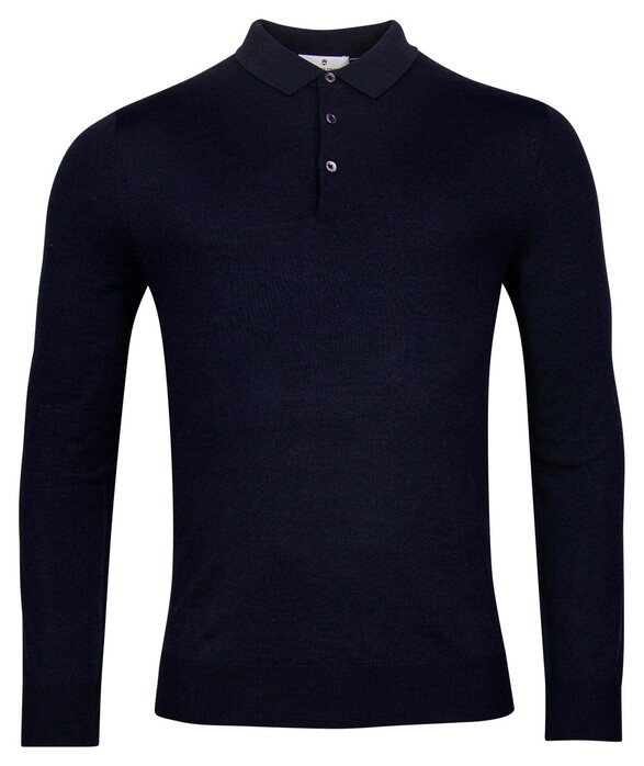 Thomas Maine Merino Pullover Polo Single Knit Trui Navy