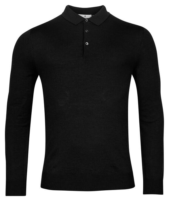 Thomas Maine Merino Pullover Polo Single Knit Trui Zwart