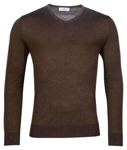 Thomas Maine Merino V-Neck Single Knit Pullover Brown