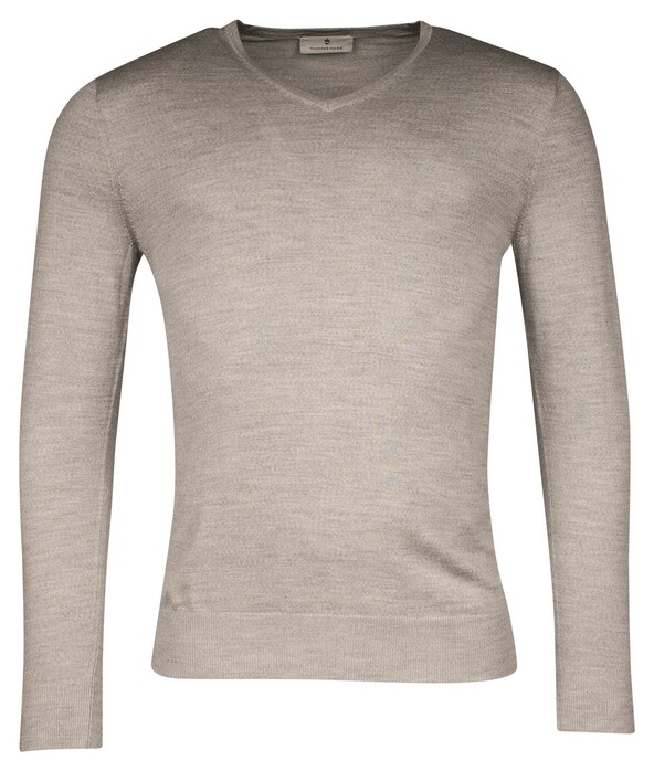 Thomas Maine Merino V-Neck Single Knit Pullover Extra Light Grey Melange