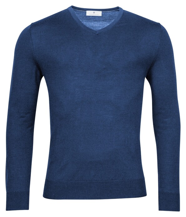 Thomas Maine Merino V-Neck Single Knit Pullover Jeans Blue