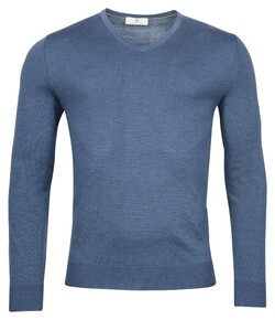 Thomas Maine Merino V-Neck Single Knit Pullover Storm Sky