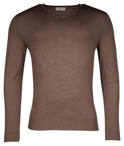 Thomas Maine Merino V-Neck Single Knit Pullover Taupe