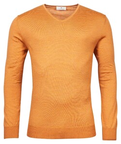Thomas Maine Merino V-Neck Single Knit Trui Goud Oranje