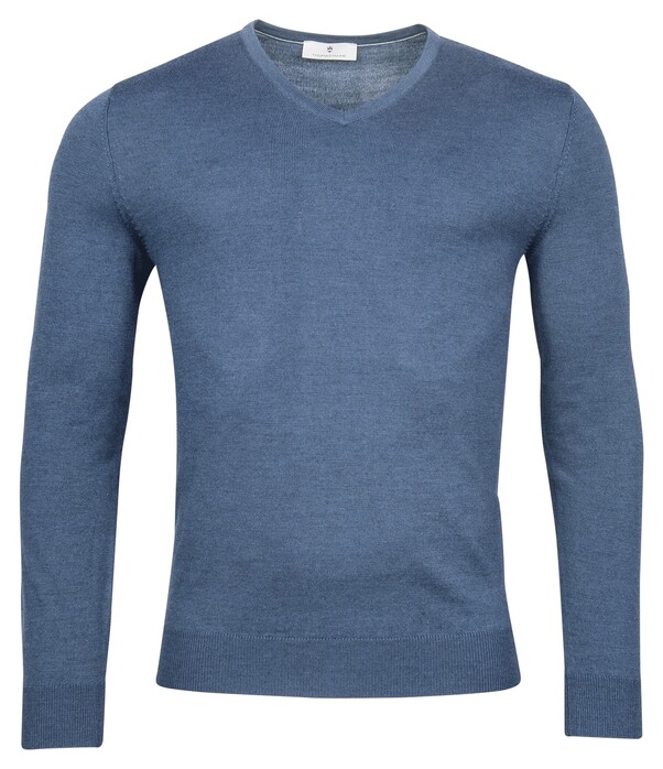 Thomas Maine Merino V-Neck Single Knit Trui Storm Sky