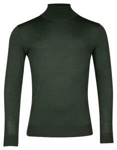 Thomas Maine Merino Wool Rollneck Single Knit Pullover Dark Green Melange