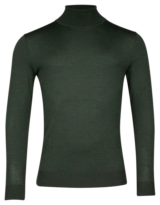 Thomas Maine Merino Wool Rollneck Single Knit Trui Donker Groen Melange