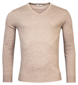 Thomas Maine Merino Wool V-Neck Single Knit Pullover Light Beige Melange