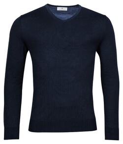 Thomas Maine Merino Wool V-Neck Single Knit Pullover Navy