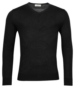 Thomas Maine Merino Wool V-Neck Single Knit Trui Zwart