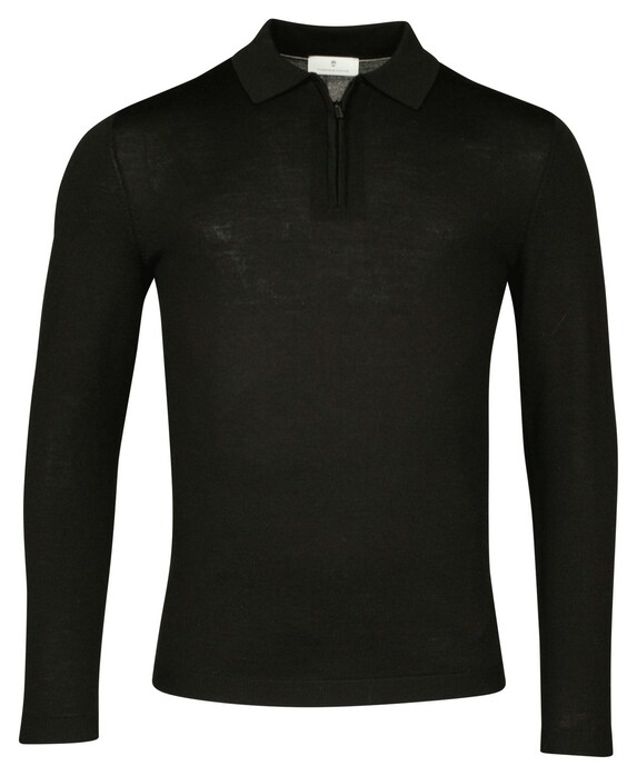 Thomas Maine Merino Zip Collar Single Knit Pullover Black