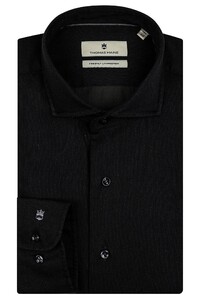 Thomas Maine Micro Pattern Modern Kent Overhemd Zwart