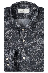 Thomas Maine Paisley Pattern Twill Roma Modern Kent Shirt Navy