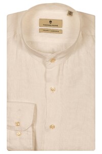 Thomas Maine Palermo Yarn Dyed Linen Band Collar Shirt White