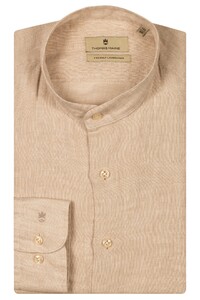 Thomas Maine Palermo Yarn Dyed Linnen Band Collar Overhemd Licht Beige