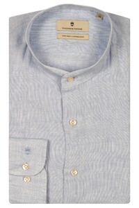 Thomas Maine Palermo Yarn Dyed Linnen Band Collar Overhemd Licht Blauw