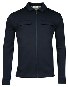 Thomas Maine Polo Collar Full Zip Overshirt Double Chest Pocket Navy