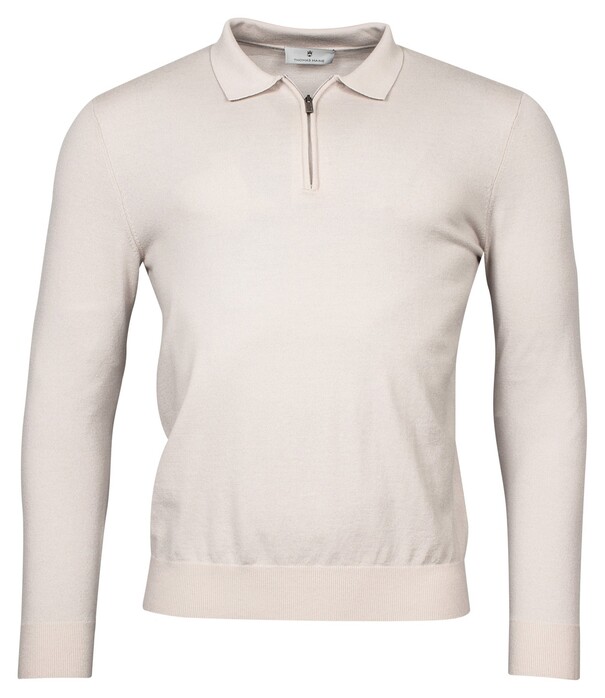 Thomas Maine Polo Collar Zip Single Knit Pullover Off White