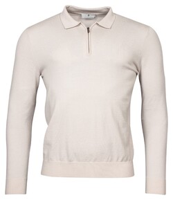 Thomas Maine Polo Collar Zip Single Knit Trui Off White