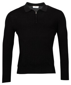 Thomas Maine Polo Collar Zip Single Knit Trui Zwart