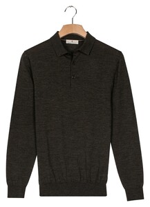Thomas Maine Polo Pullover Long Sleeve Single Knit Subtle Melange Merino Wool Trui Donker Groen