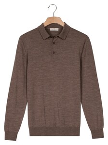 Thomas Maine Polo Pullover Long Sleeve Single Knit Subtle Melange Merino Wool Trui Taupe